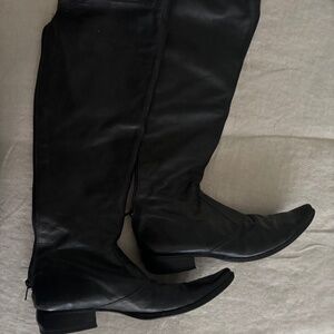Black soft leather tall boots with optional fold-over top and back zipper